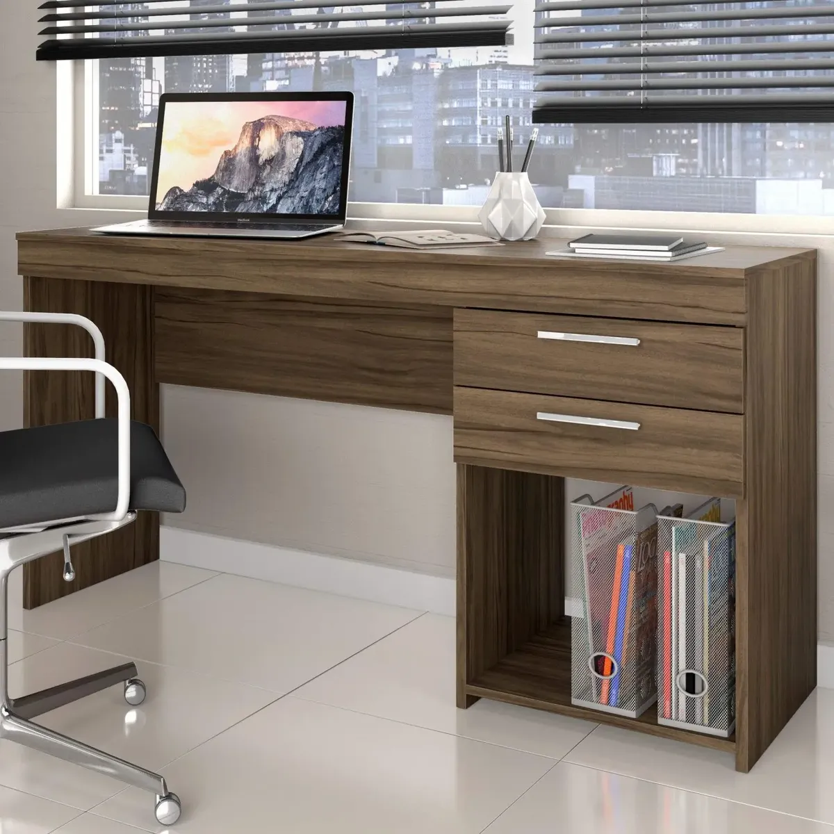 Escrivaninha Notável Office 2 Gavetas — Nogal