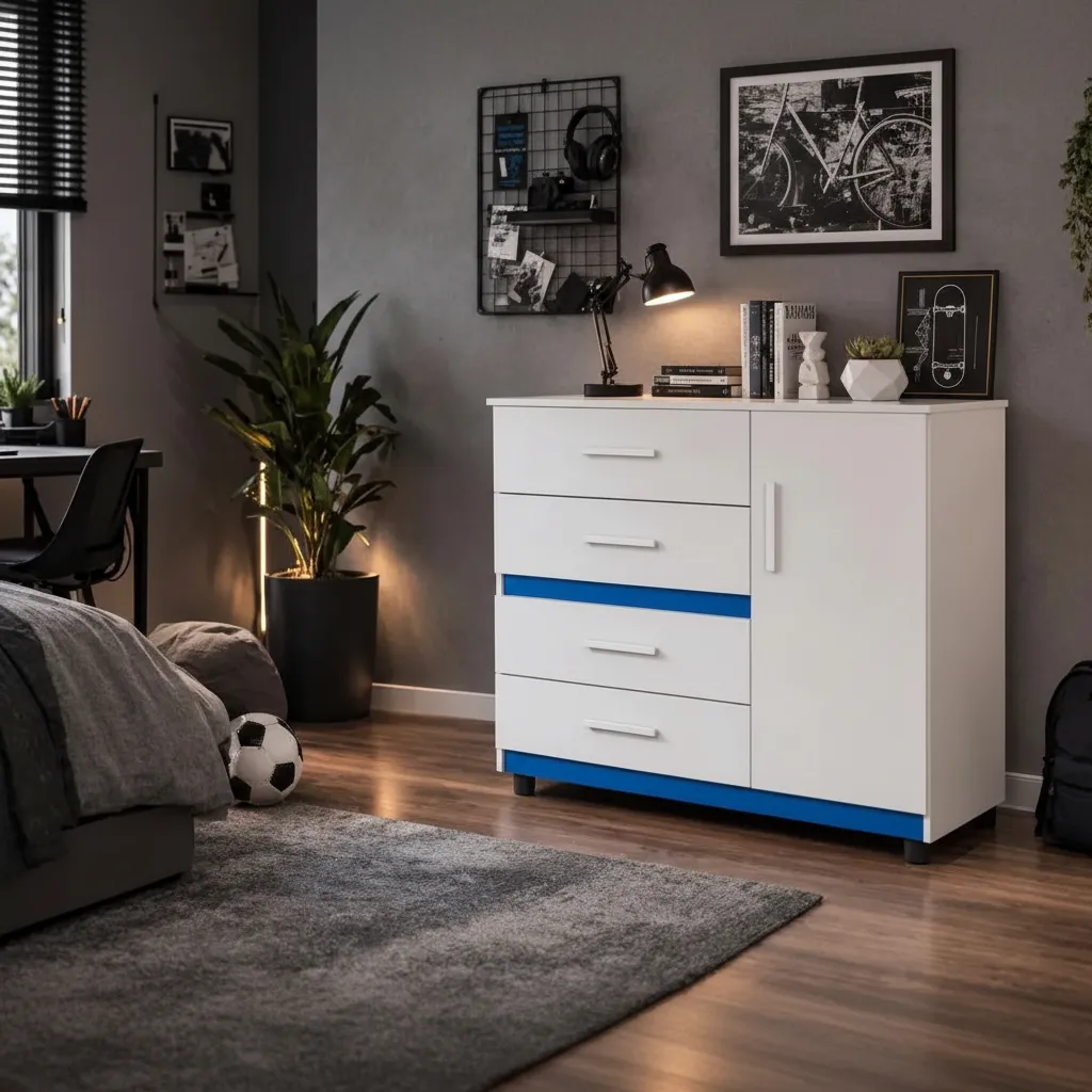 Cômoda São Miguel Prata 4g — Branco/Azul