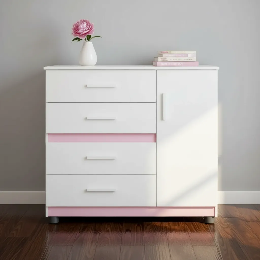 Cômoda São Miguel Prata 4g — Branco/Rosa