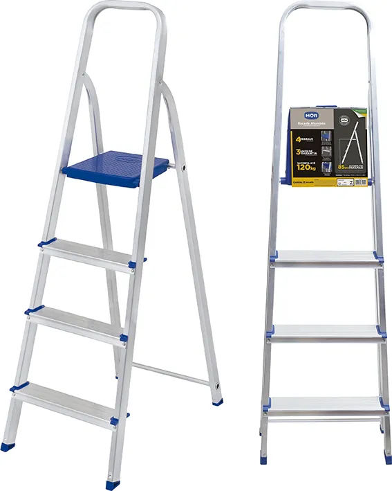 Escada de Alumínio Mor 4 Degraus — Cromada/Azul