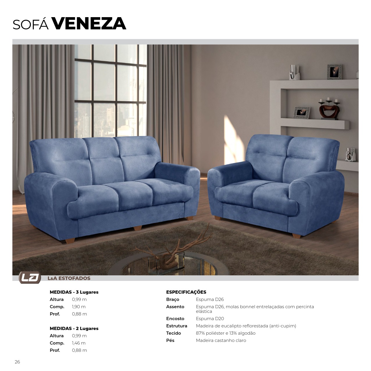 Conjunto de Sofá LeA Veneza 3.2 Lugares Tecido — Cores Diversas