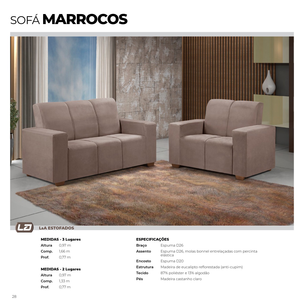 Conjunto de Sofá LeA Marrocos 3.2Lugares Tecido — Bege