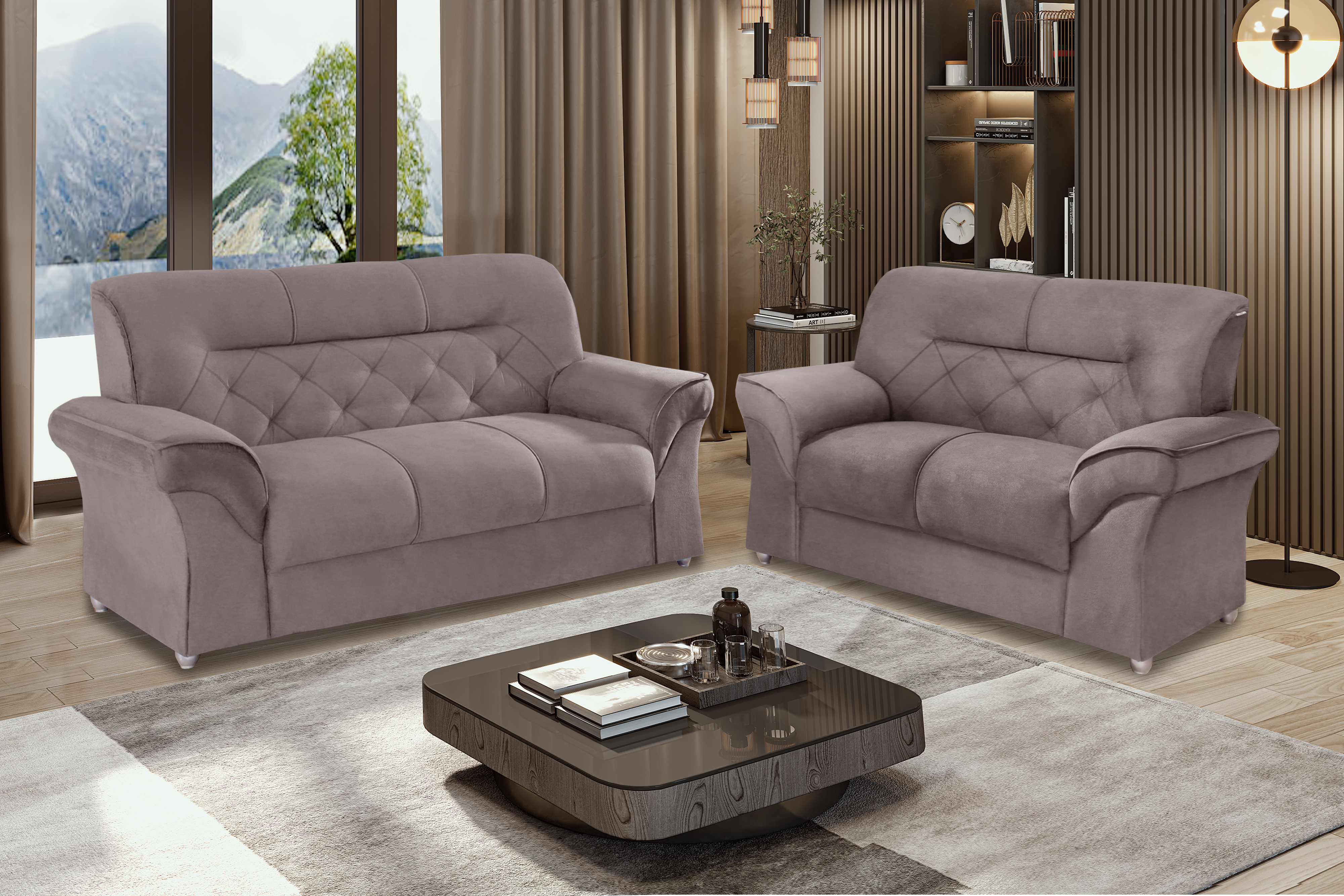 Conjunto de Sofá 2 e 3 Lugares  Lufer 2084 Caeté — Cores Diversas