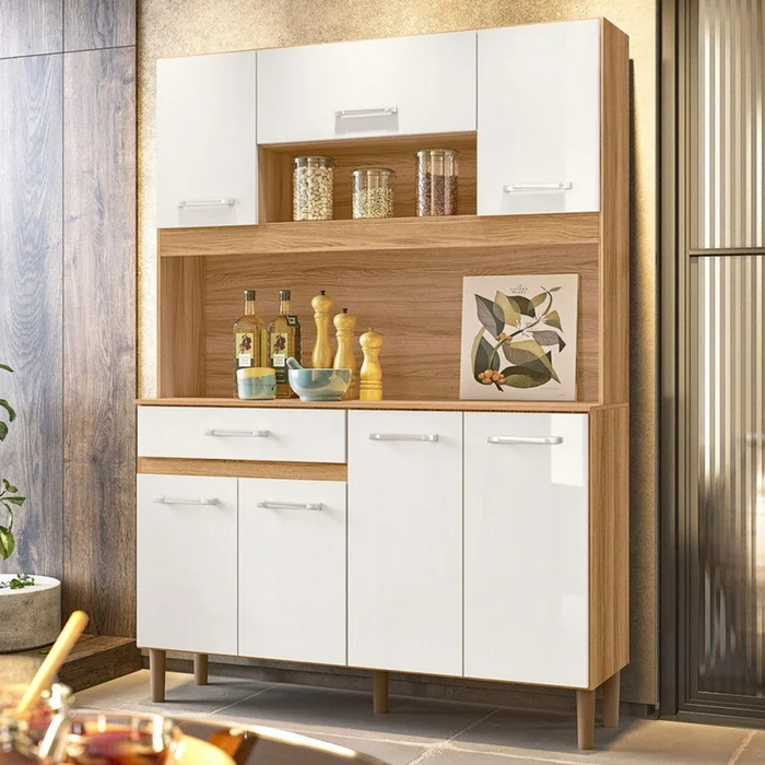 Kit de Cozinha Nicioli Magazin 1,20m — Freijó/off white/Cristal