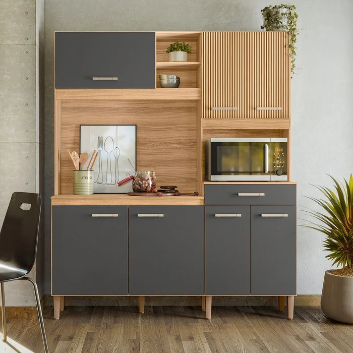 Kit de Cozinha Nicioli Yara 1,60m — Freijó/Chumbo