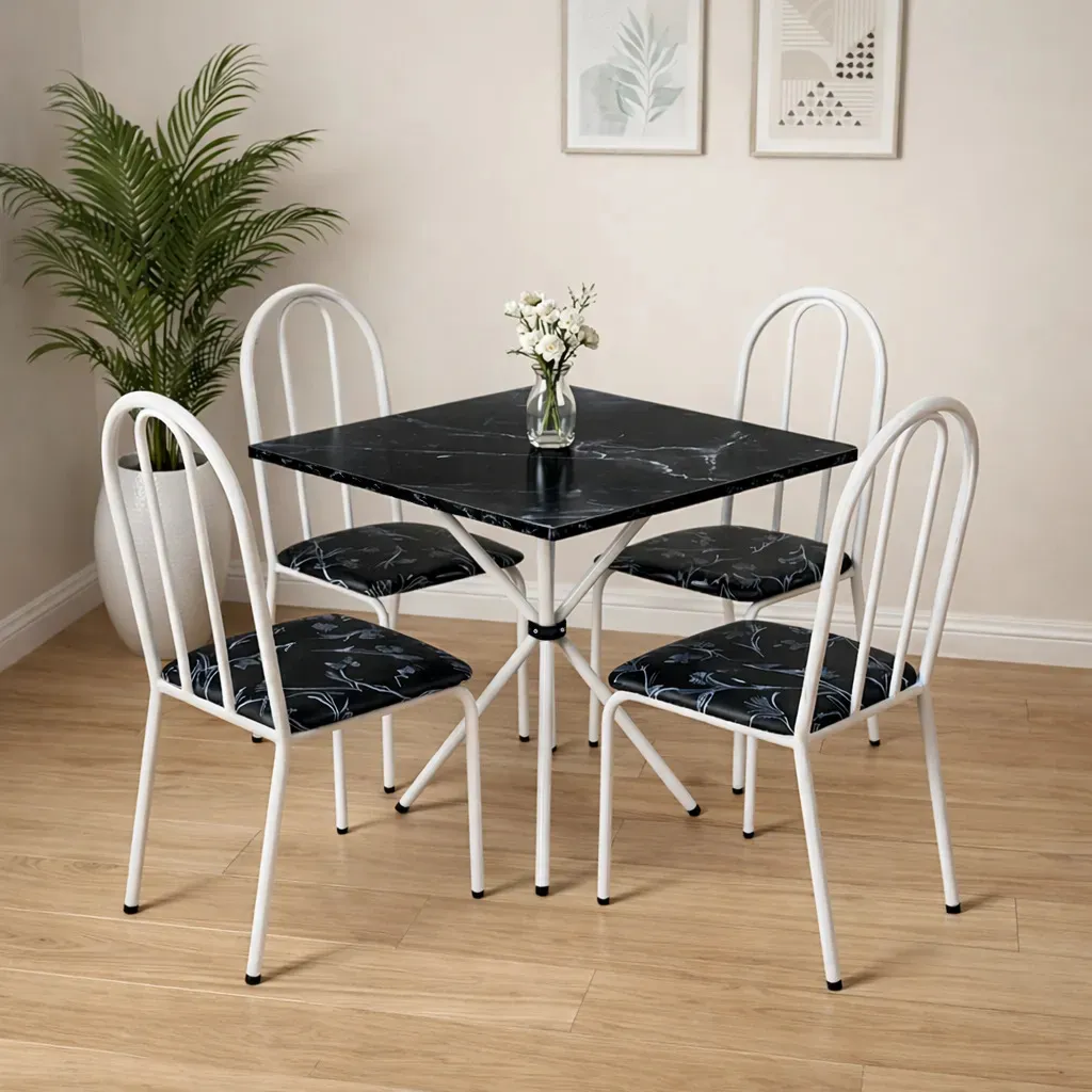 Conjunto de Mesa BM Berlim Quadrada 75x75 4 Cadeiras — Branco