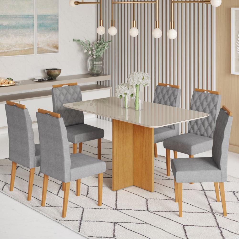 Conjunto de Mesa Jcm Robusta c/6 cadeiras 1,60m — Cinamomo/off white
