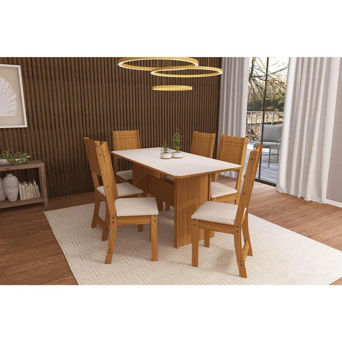 Conjunto de Mesa Indekés Évora c/6 cadeiras 1,50m — Freijó/off white
