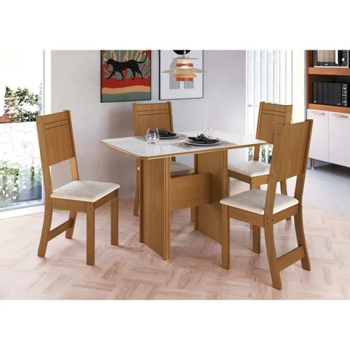 Conjunto de Mesa Indekés Évora c/4 cadeiras 1,10m — Freijó/off white