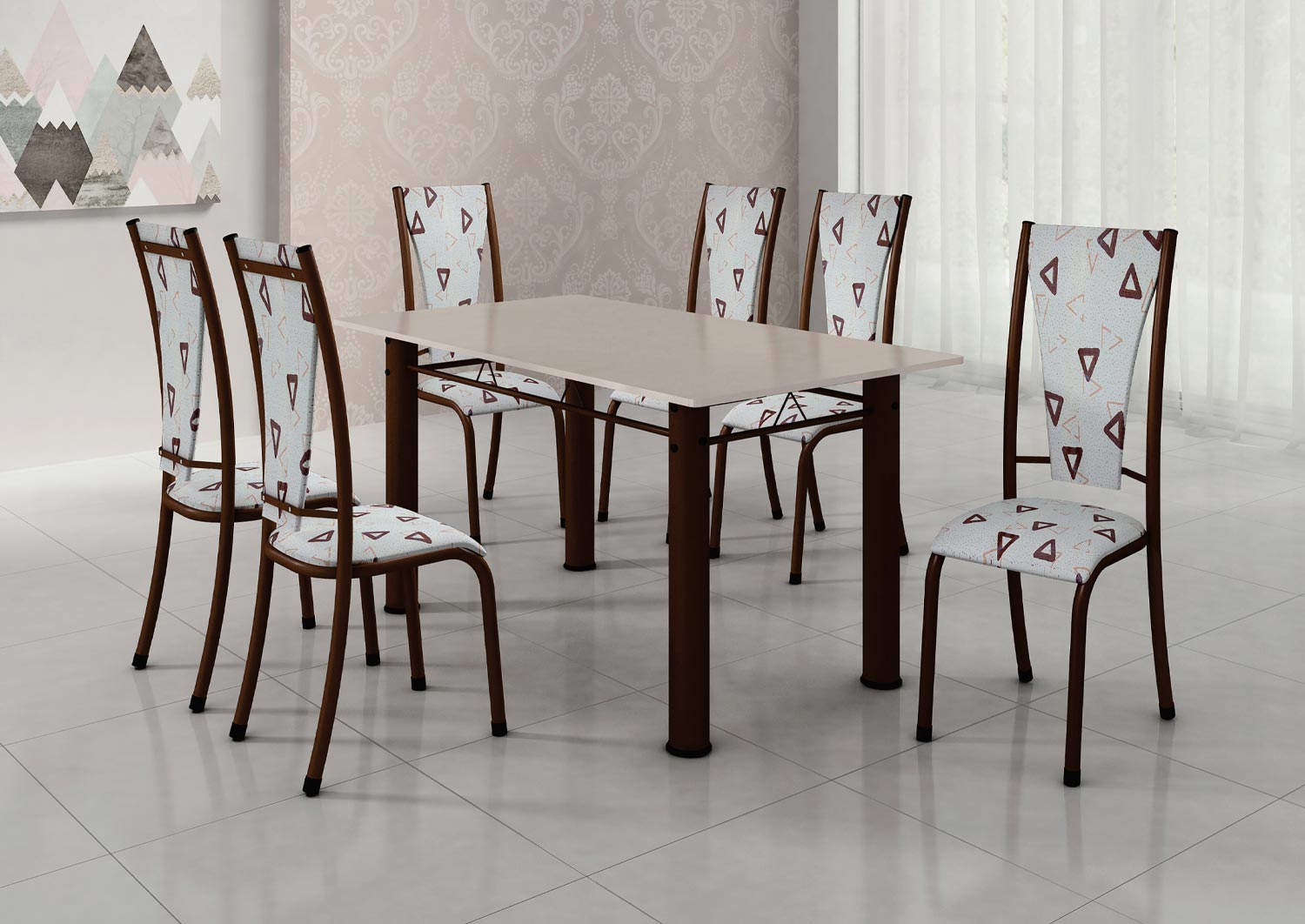 Conjunto de Mesa Bm Monaco c/6 cadeiras Ardósia/off white 1,50 x 75 — Preto