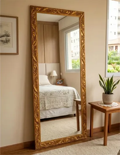 Espelho Grande Moldura Grossa 0,62X1,62 — Dourado/ Preto/ Branco