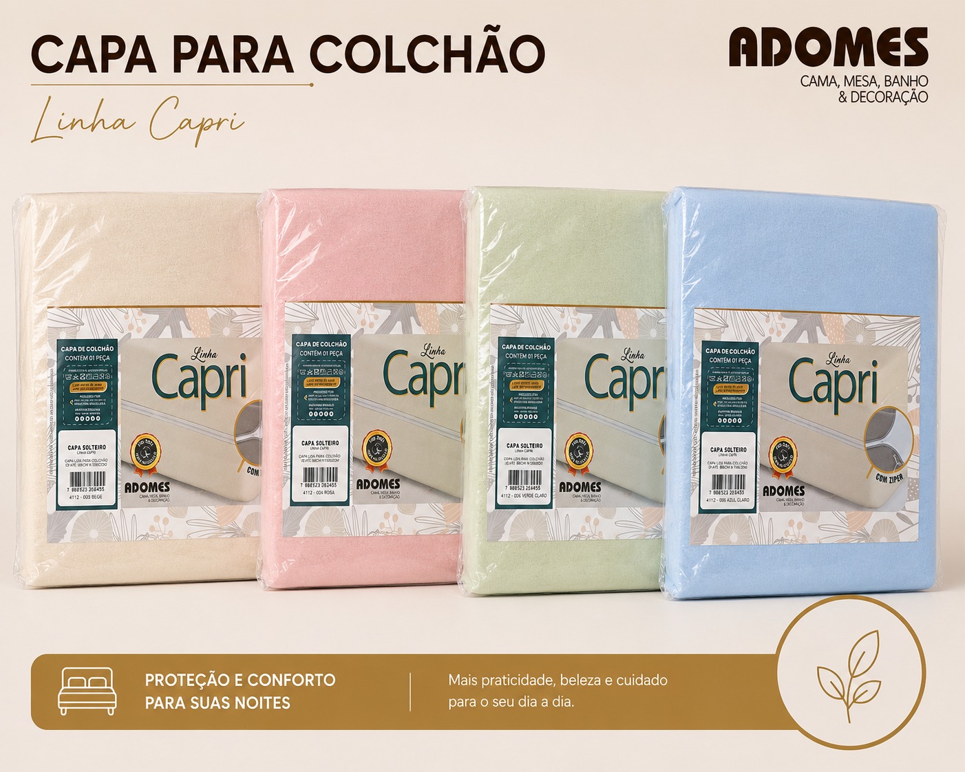 Capa de Colchão Adomes Capri solteiro — Cores Diversas