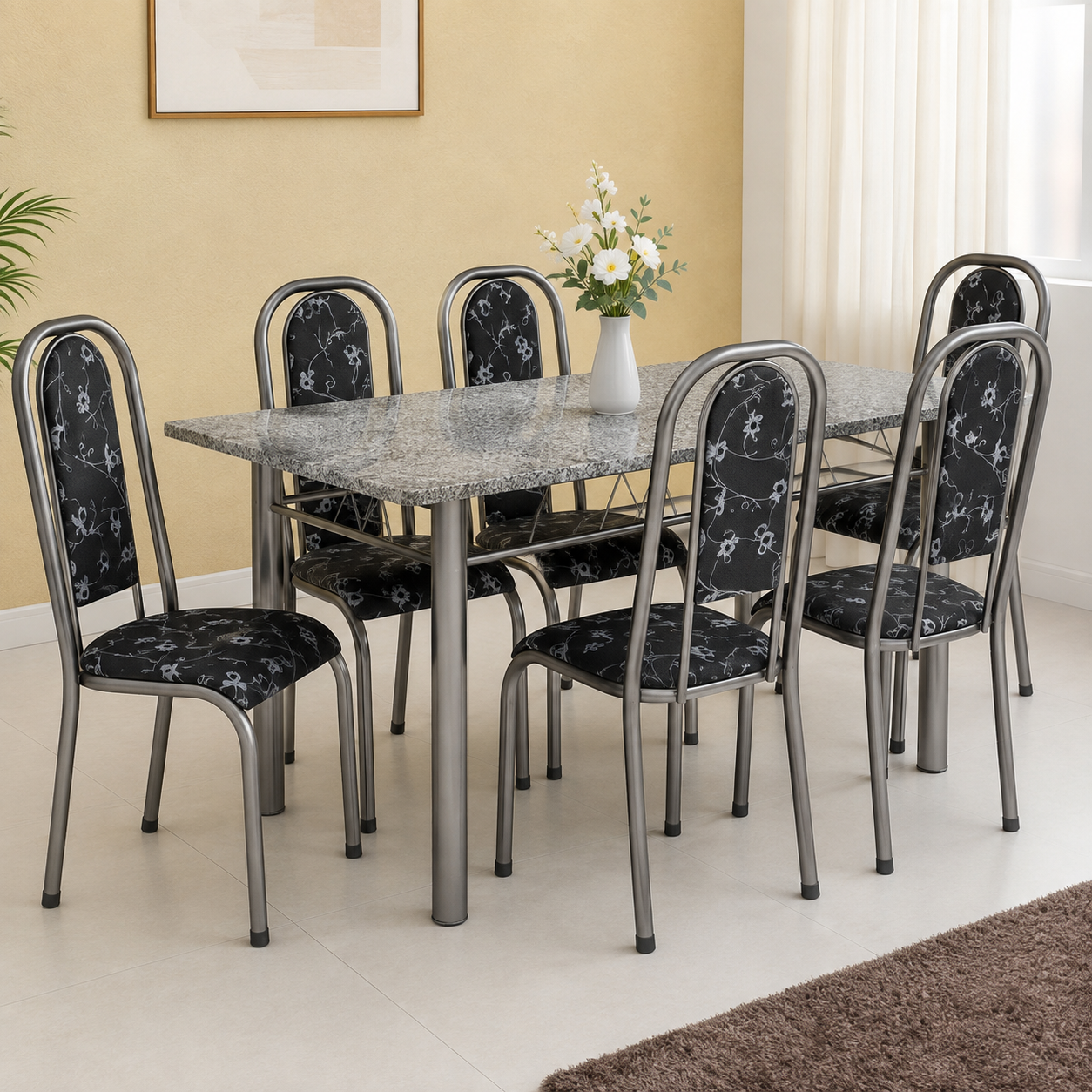 Conjunto de Mesa Quality Barcelona 1,50 com 6 cadeiras Altas — Prata
