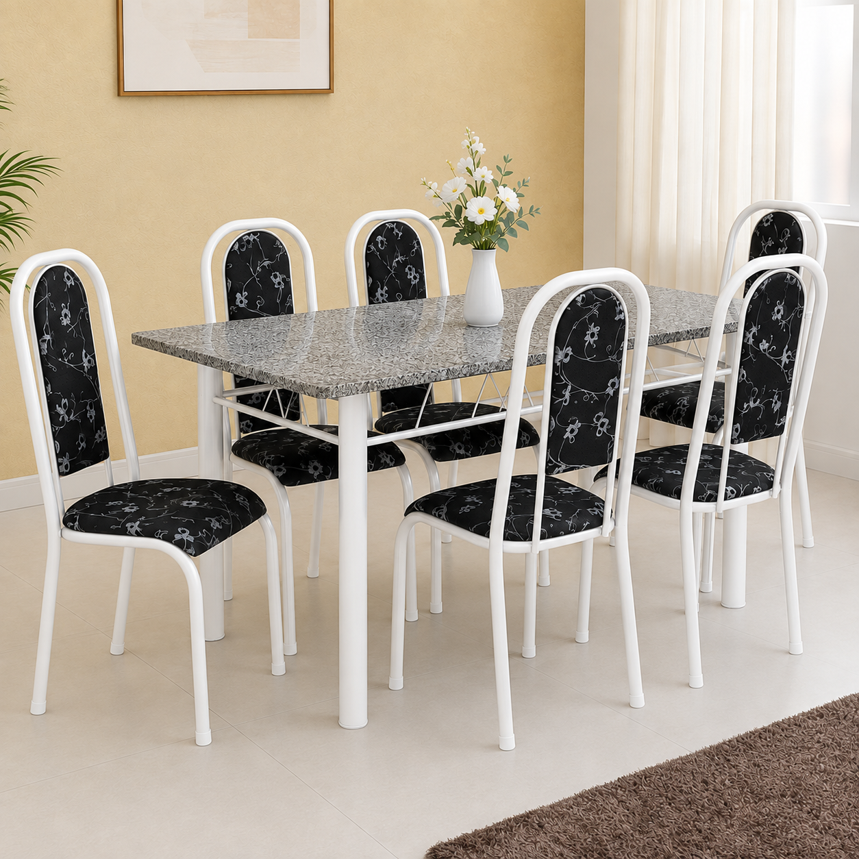 Conjunto de Mesa Quality Barcelona 1,50 com 6 cadeiras Altas — Branco