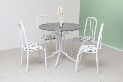 Conjunto de Mesa Quality Mônaco Redonda com 4 Cadeiras Baixa — Branco
