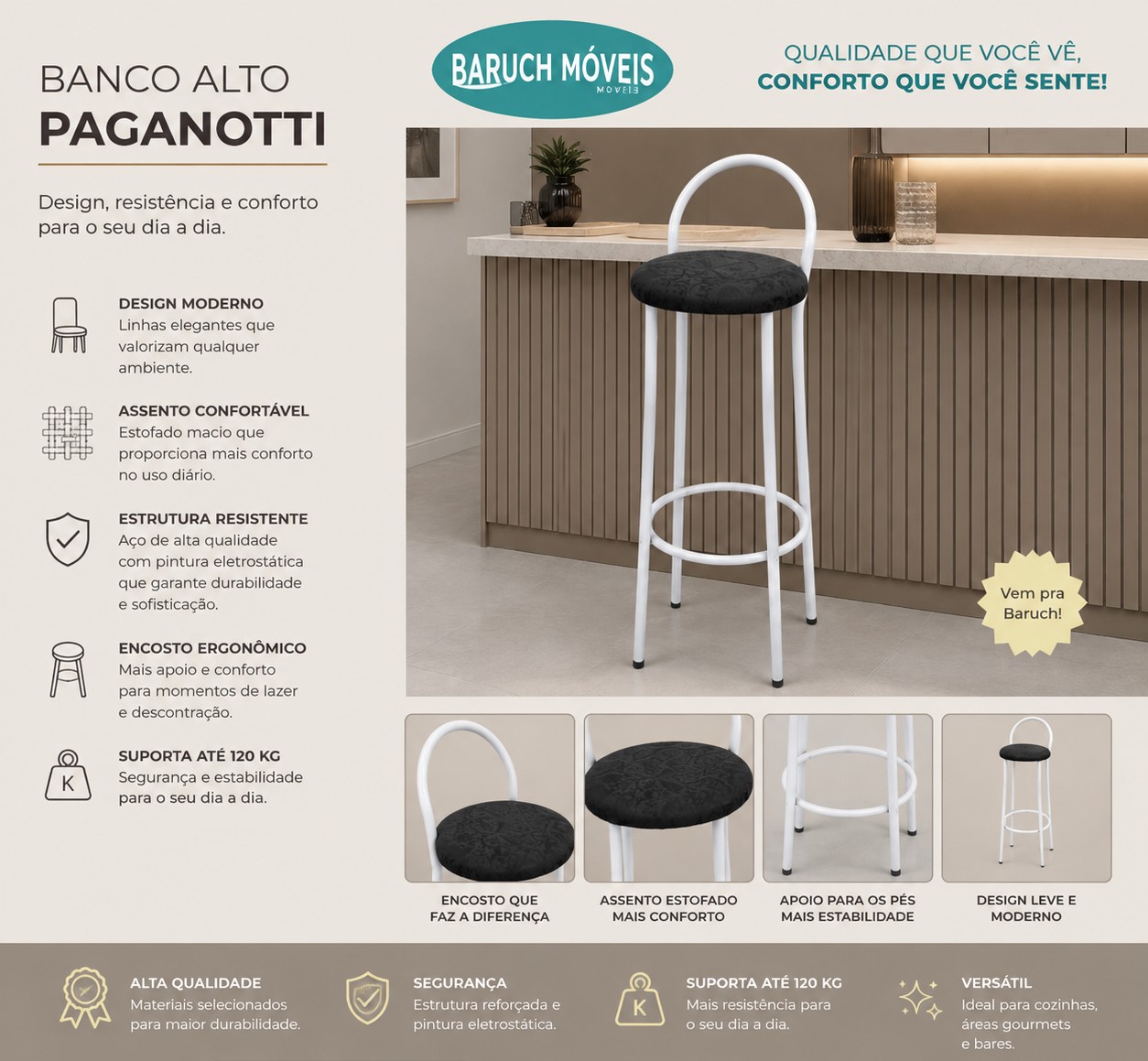 Banqueta Alta de Aço Paganotti